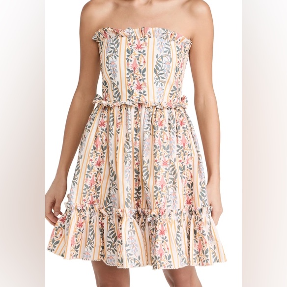 Agua Bendita Strapless Floral Dress - Pink, Green, Cream